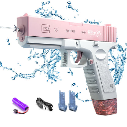 pistolet a eau électrique rose avec 2 chargeurs