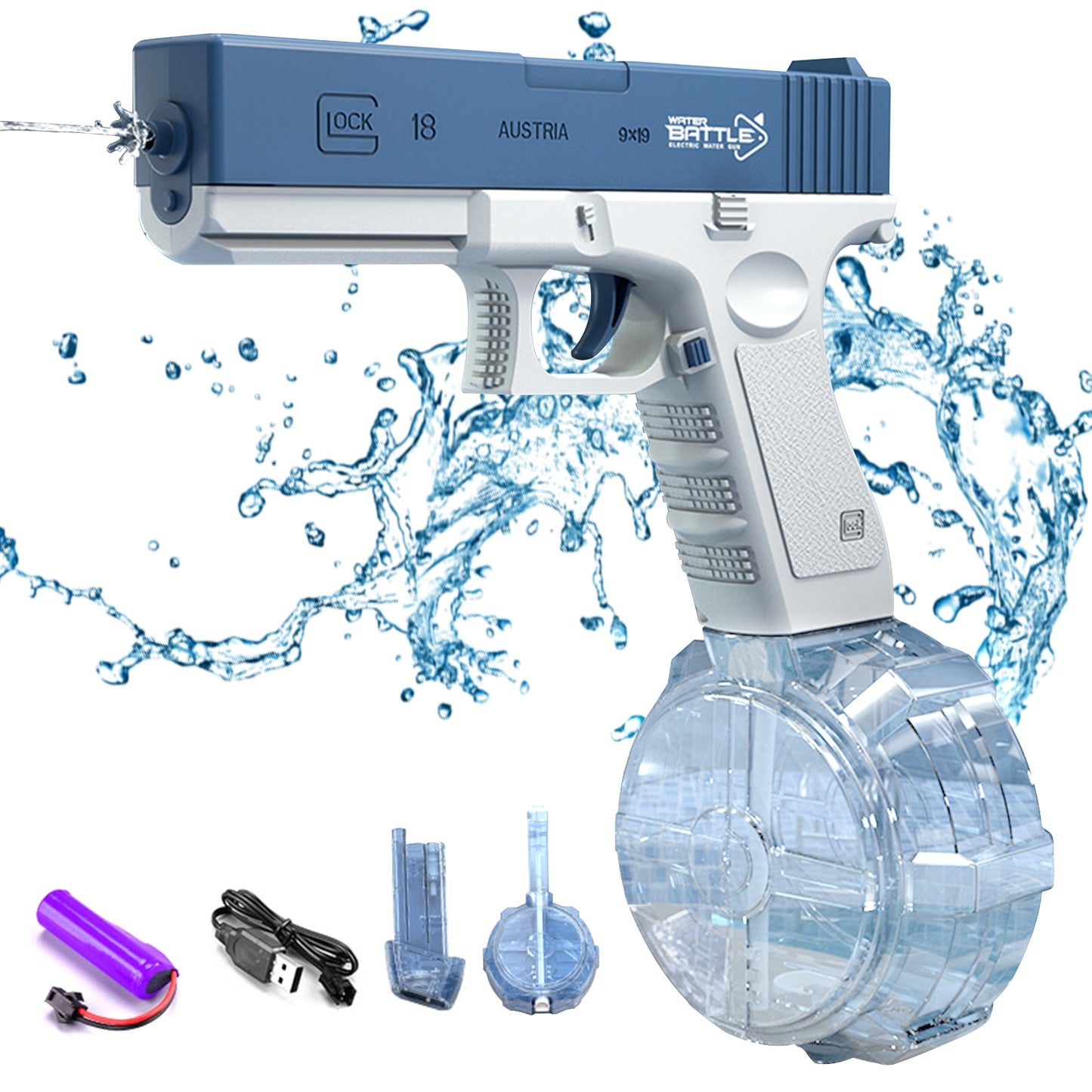 pistolet a eau électrique bleu avec chargeurs XL