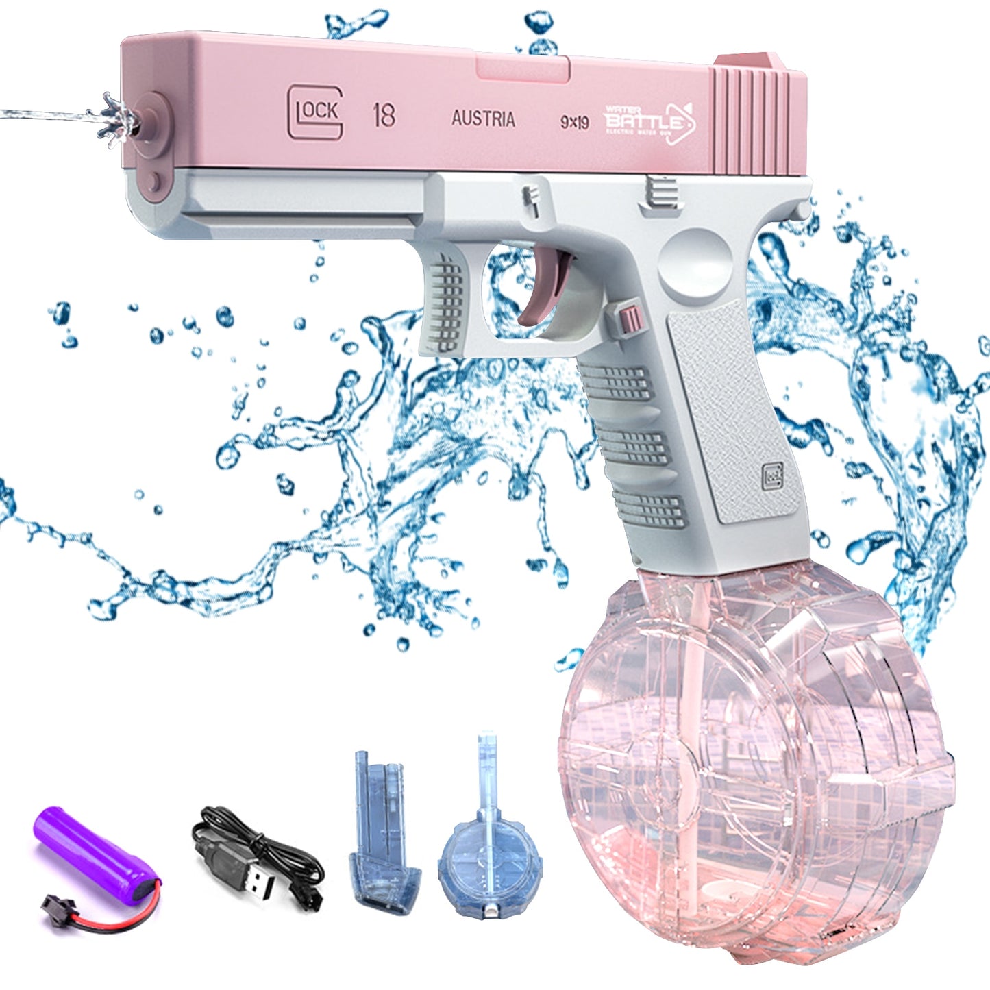 pistolet a eau électrique rose avec 2 chargeurs XL