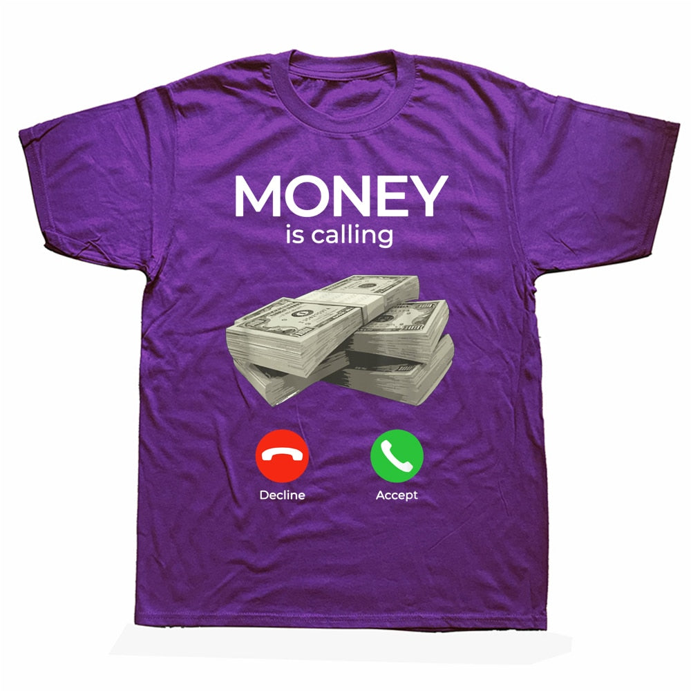 T-Shirt humour Money Is Calling violet